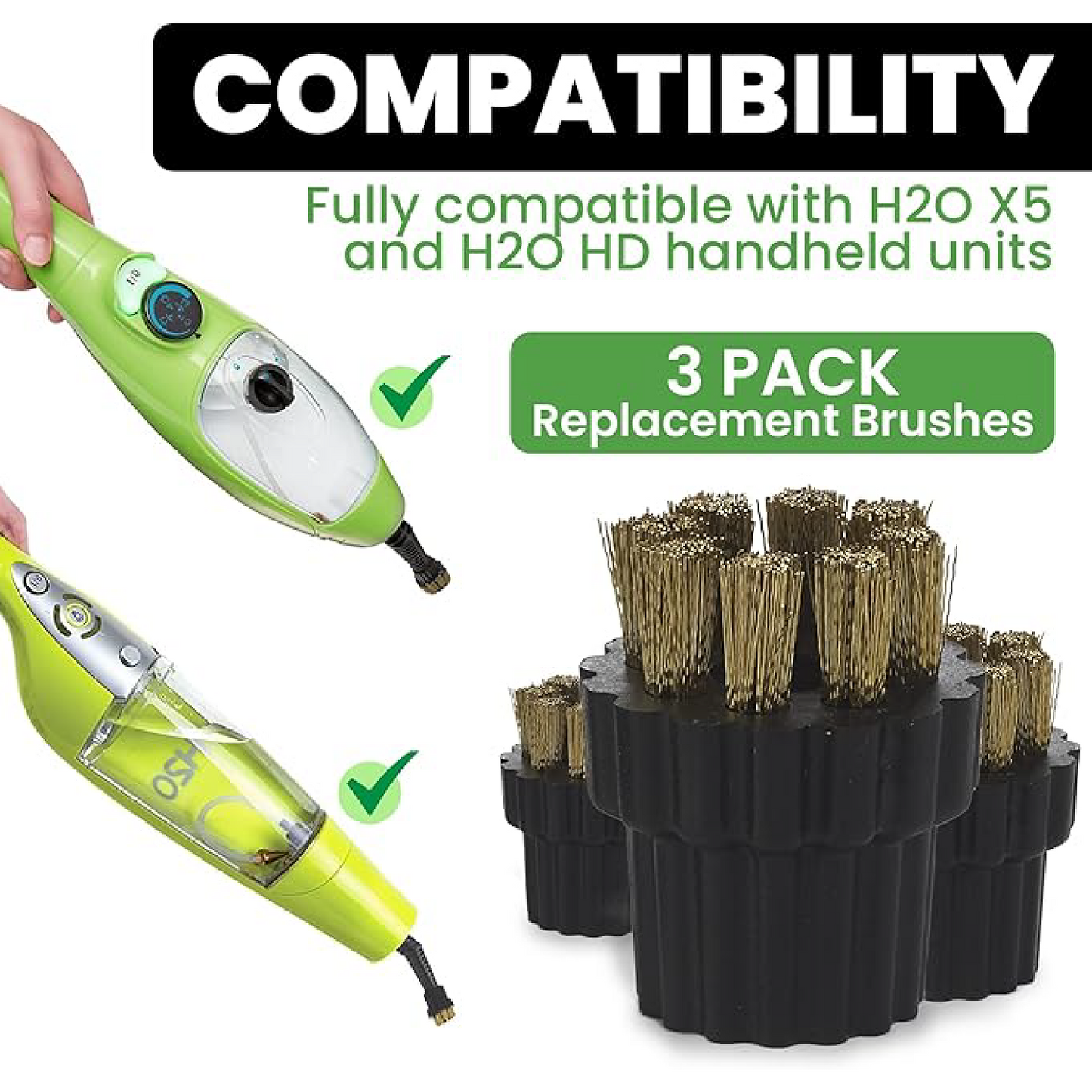 H2O Mop HD -  Genuine 6 Pack Brushes Set (3 metal, 3 nylon)