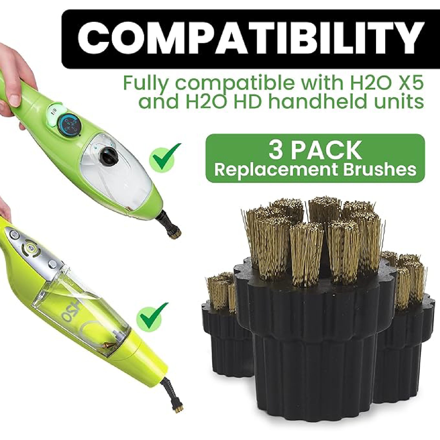 H2O Mop HD -  Genuine 6 Pack Brushes Set (3 metal, 3 nylon)